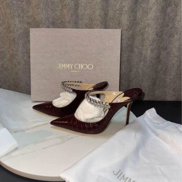NWB Authentic Jimmy Choo Bing 100 CCL US sz 7.5 37.5 unworn Burgundy Croc-print - Picture 6 of 8